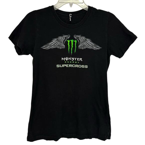 Vintage Y2K Monster Energy Supercross Shirt Black Motocross Wings Women's Size M - Picture 9 of 11